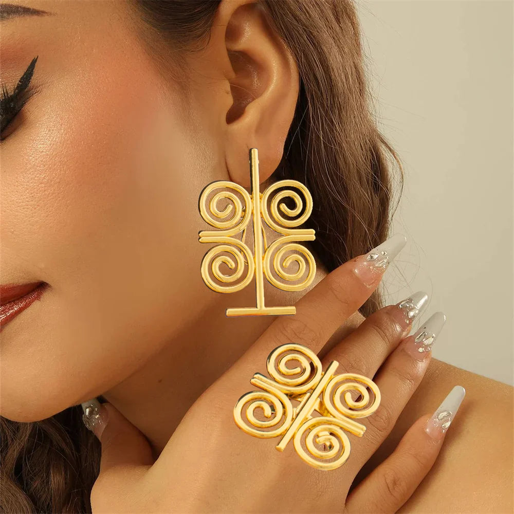 African 18k Gold Color Jewelry Set for Party Clip Earrings and Finger Ring 2Pcs Set for Engagement Dubai Earrings Ring Jewelry Vera Lux