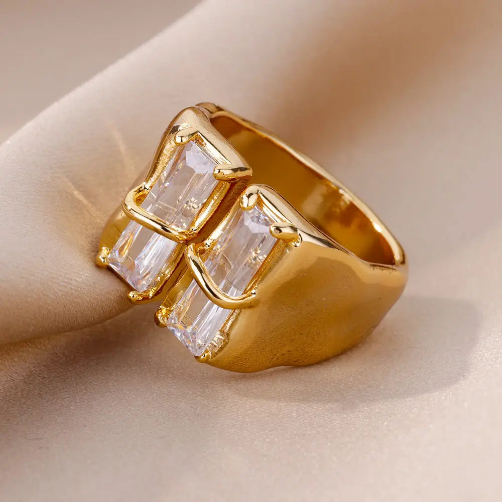 Geometric Zircon Open Ring for Women Stainless Steel Luxury Rhinestone Crystal Ring 2023 New Wedding Jewelry anillos Vera Lux
