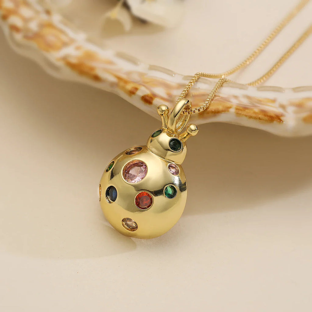 NEWBUY 2025 New Arrival Gold Color Delicate Ladybug Pendant Necklaces For Women AAA Cubic Zirconia Copper Jewelry Gift Vera Lux