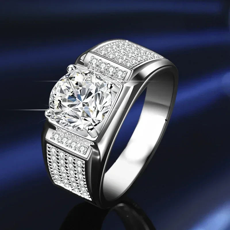 NeeTim 1ct D Color Moissanite Wedding Band Men Ring 925 Sterling Silver with Gold Plated Wedding Engagement Rings Gift For Man Vera Lux