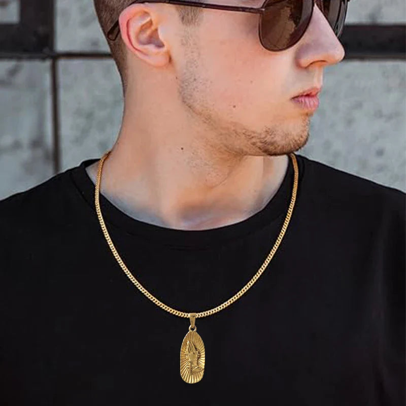 Hip Hop Praying Hands Necklace - Christian Buddhism Jewelry for Men Women | Gold Plated Stainless Steel Religious Gift Vera Lux