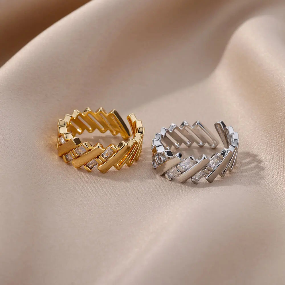 Zircon Bar Rings For Women Gold Plated Stainless Steel Bar Opening Ring 2023 Trending Luxury Wedding Aesthetic Jewelry anillos Vera Lux