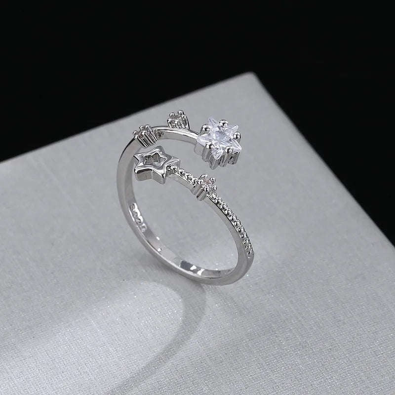 925 Sterling Silver Star Crytal Ring for Women Girl Personality Simple Adjustable Exquisite Jewelry Dropshippipng Gift Vera Lux