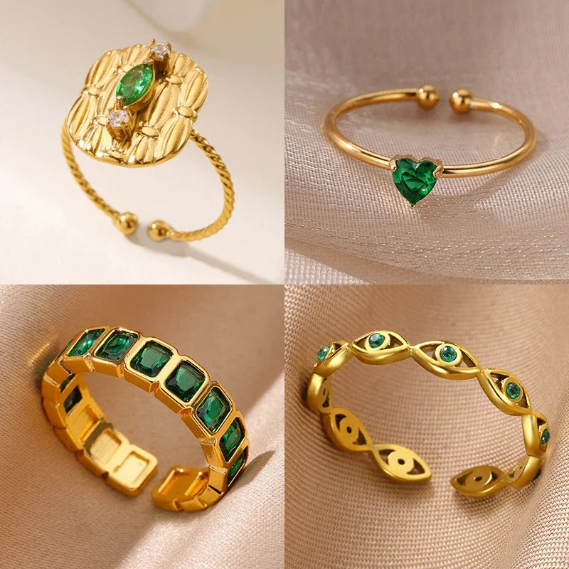 Zircon Geometric Rings For Women Stainless Steel Gold Color Open Adjustable Ring 2025 New Fashion Wedding Couple Jewelry Gift Vera Lux