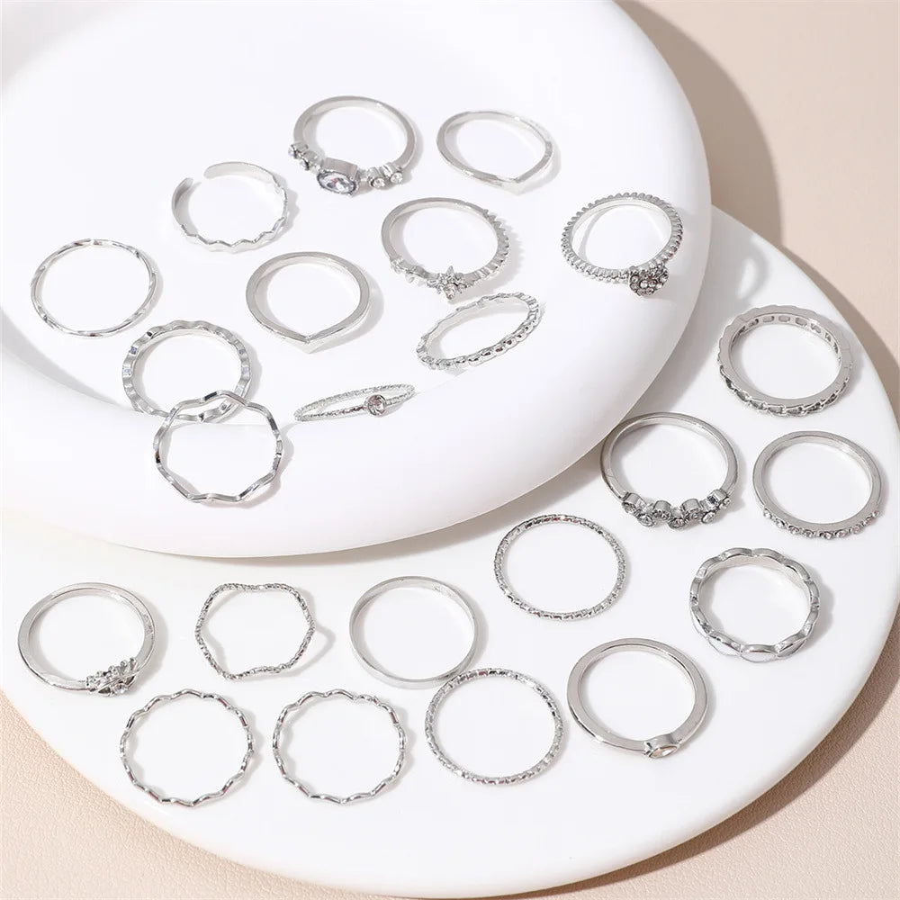23Pcs Fashion Knuckle Rings Set For Women Crystal Star Moon Eye Wave Gold Silver Color Rings Female Trendy Party Jewelry Gift Vera Lux
