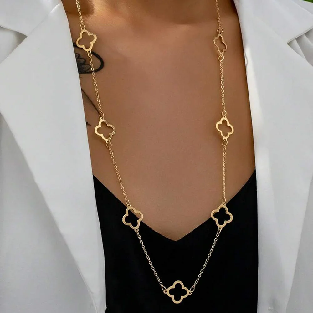 Aomogo Stainless Steel 2025 New Hollow Four-Leaf Clover Pendant Necklace Simple Fashion Design Collarbone Chain Jewelry Gifts Vera Lux