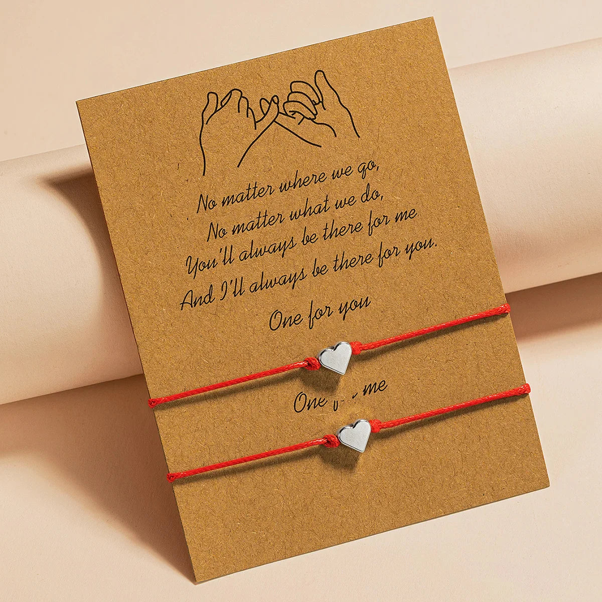 2 PCS Card Sets of Minimalist Casual Style Copper Heart Adjustable Rope Chain Couple Bracelet Jewelry Valentine's Day Gift Vera Lux