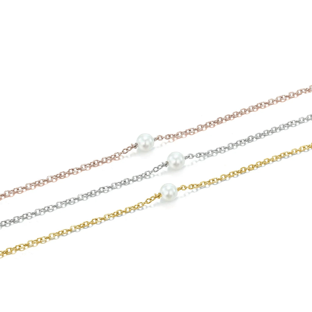 4MM Simulated-pearl Pendant Necklace for Women Dainty Stainless Steel Gold Color Necklace Women Vera Lux