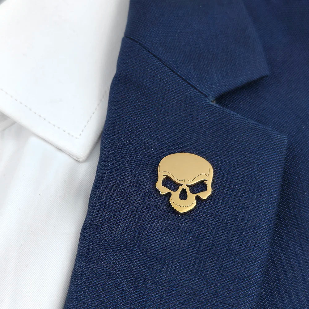 New skull men's lapel pin, 316L stainless steel gold-plated badge, black brooch for suit accessories, gift for father Vera Lux
