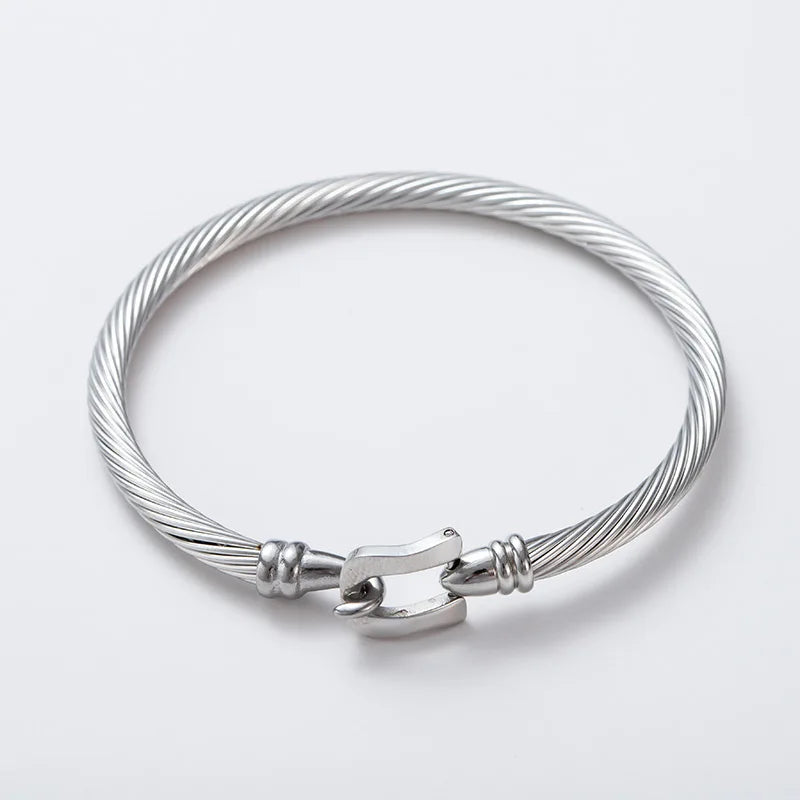 1PCS Stainless Steel Wire Bracelet Horseshoe Shaped Magnetic Buckle Trendy Minimalist Punk Gold Silver Black Men's Bracelet Vera Lux