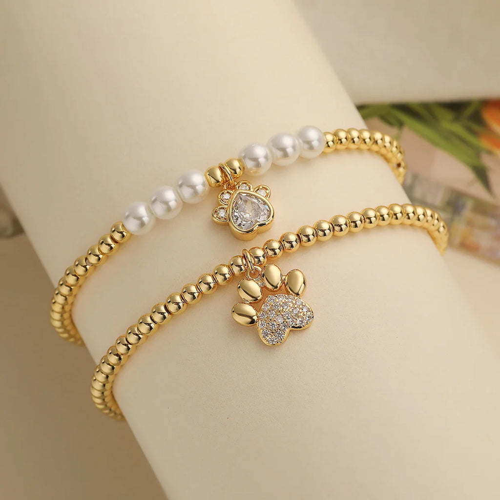 NEWBUY Non-Fading Gold Color Copper Jewelry AAA CZ Zircon Paw Charm Beads Bracelets For Women Party Jewelry Vera Lux