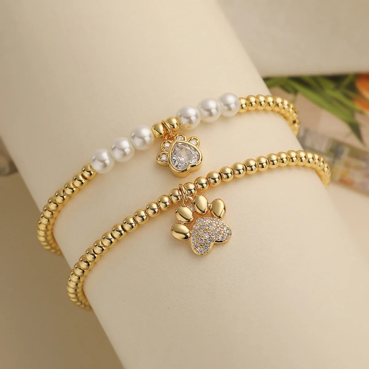NEWBUY Non-Fading Gold Color Copper Jewelry AAA CZ Zircon Paw Charm Beads Bracelets For Women Party Jewelry Vera Lux