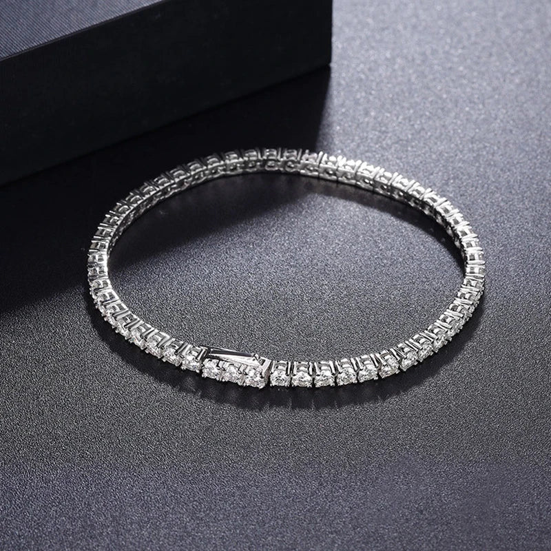 NeeTim 2mm 2.5mm 3mm 4mm Moissanite Tennis Bracelet 925 Sterling Silver with White Gold Plated Bracelets for Women Man Wholesale Vera Lux