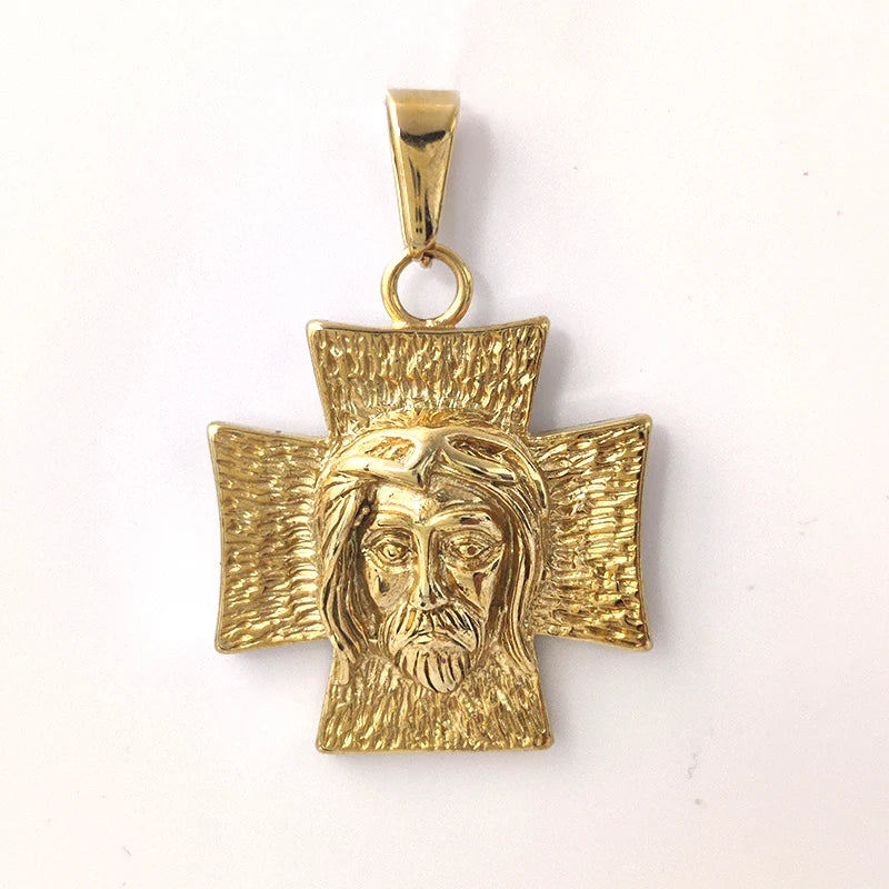 18K Gold Plated Jesus Face Cross Pendant Necklace Religious Charm for Men Women Faith-Inspired Jewelry Christian Gift Vera Lux