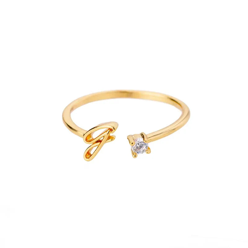 A-Z Initial Letter Open Rings for Women Stainless Steel Gold Color Zircon Adjustable Ring Trendy Couple Wedding Jewelry Gift Vera Lux