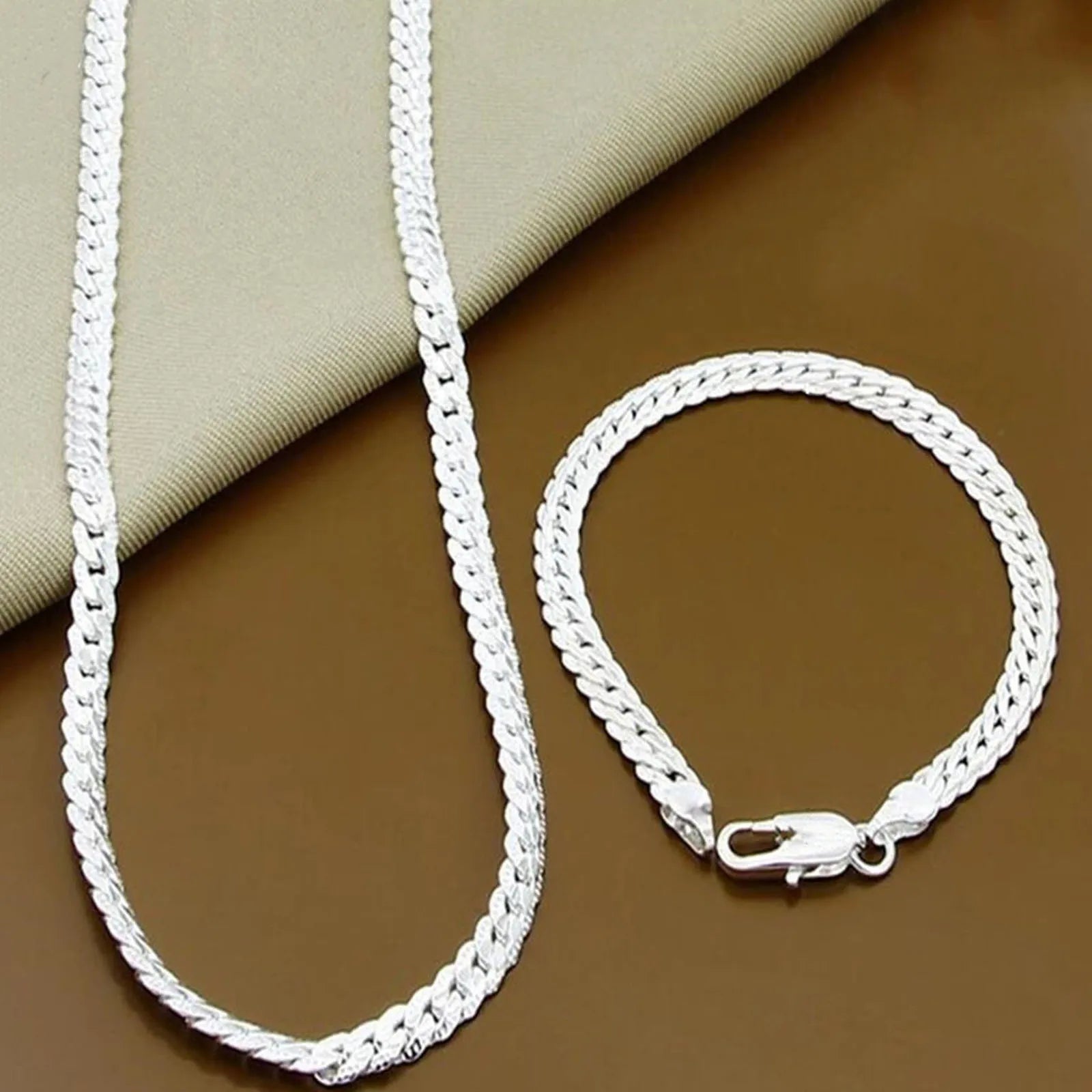 925 Sterling Silver 8/16/18/20/22/24 Inch 6mm Side Chain Necklace Bracelet For Woman Men Fashion Charm Wedding Jewelry Vera Lux