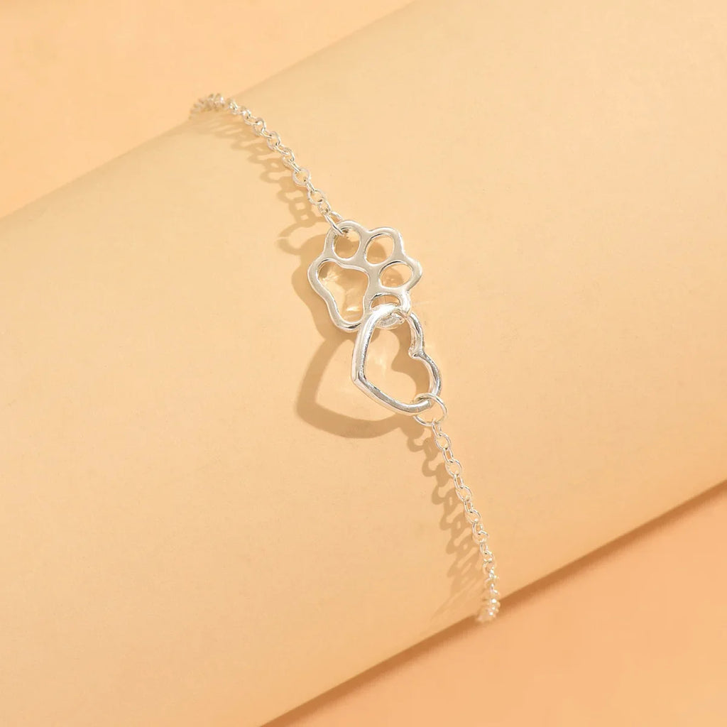 925 sterling silver women's ankle bracelet with double-layer cat claw and heart-shaped charms, Bohemian-style vacation jewelry Vera Lux