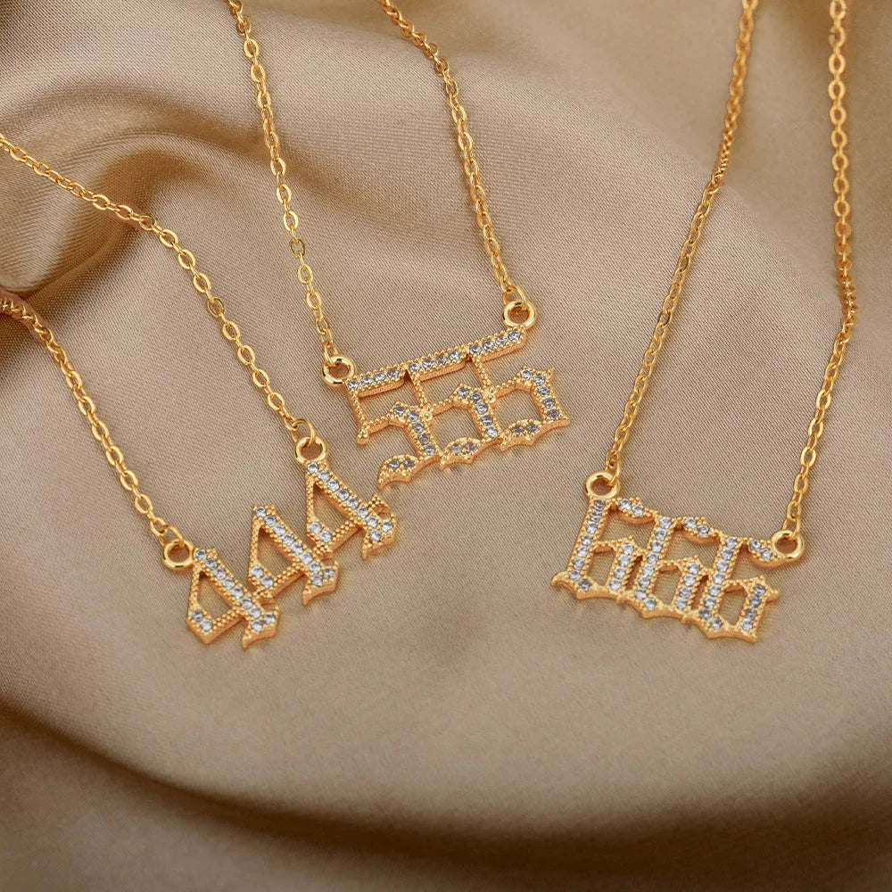 111 222 333 444 555 666 777 888 999 Necklaces For Women Gold Color Stainless Steel Zircon Angel Number Pendant Necklace Jewelry Vera Lux