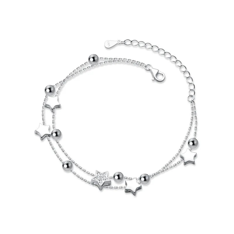 VENTFILLE 925 Stamp Silver Color Star Bracelet Fashion Korean Five-pointed Stars Crystal Double Bracelet Dropshipping Wholesale Vera Lux