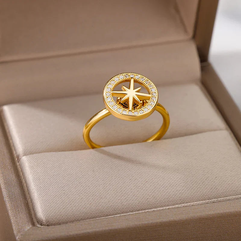 Fashion Anxiety Ring Spinner Rings For Women Satinless Steel Gold Color Round Rotary Anti Stress Fidget Ring Party Jewelry Gift Vera Lux