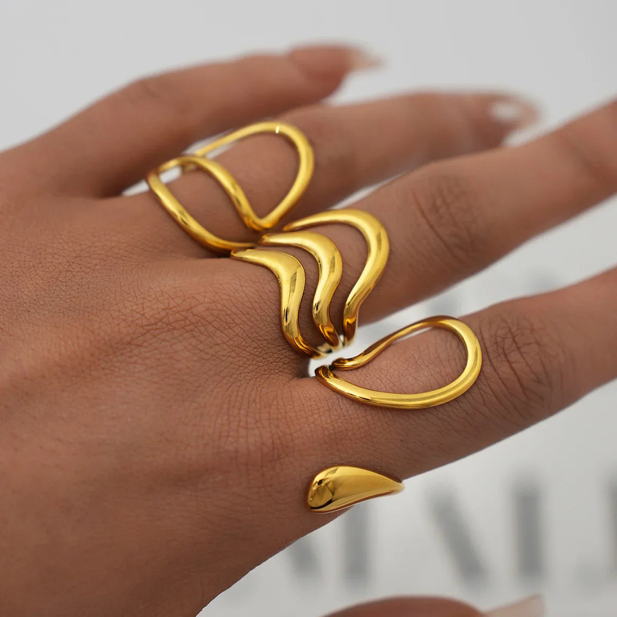Stainless Steel Irregular Wave Rings For Women Creative Gold Color Adjustable Open Ring Female Jewelry Punk Rapper Anillos Gifts Vera Lux