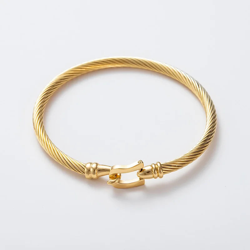 1PCS Stainless Steel Wire Bracelet Horseshoe Shaped Magnetic Buckle Trendy Minimalist Punk Gold Silver Black Men's Bracelet Vera Lux