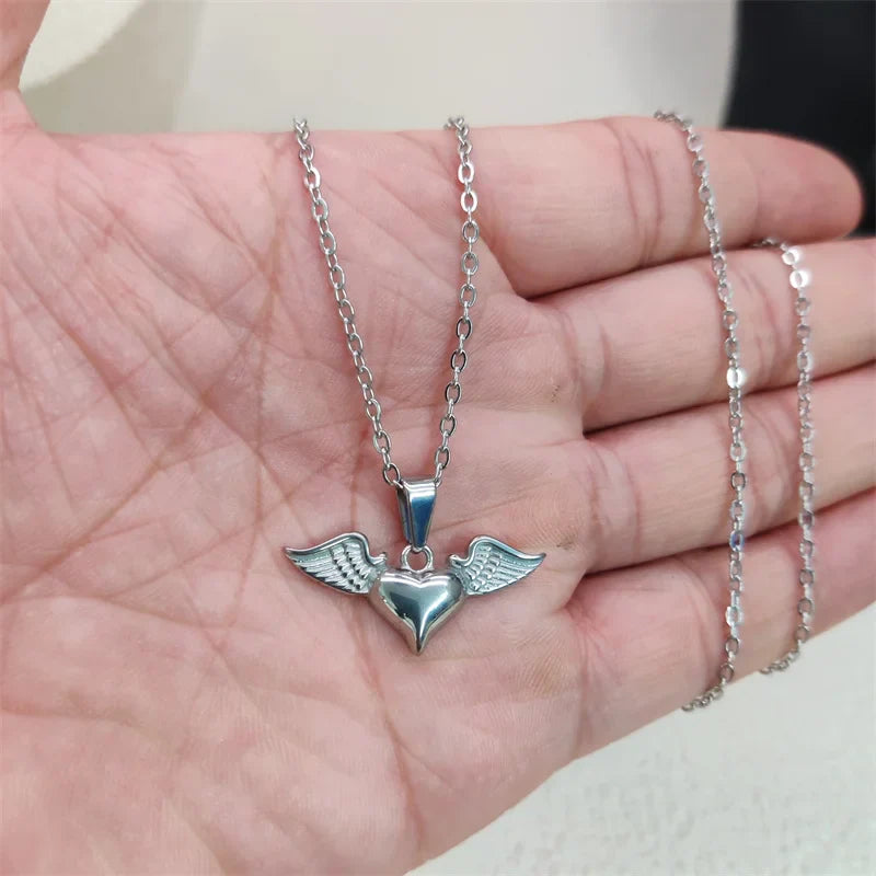 Angel's Wings Heart Rose Daisy 18k Gold Plated Stainless Steel Fashion Pendant Charm Necklaces For Women Vera Lux