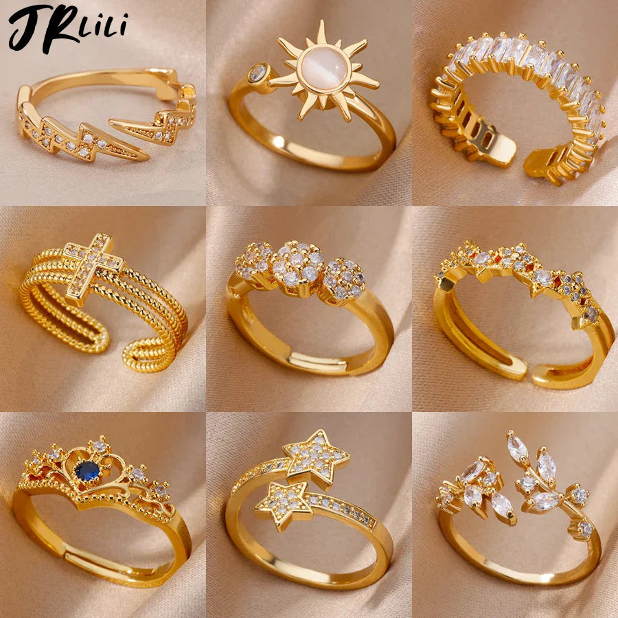 Zircon Flower Shaped Rings For Women Stainless Steel Open Ring Fashion Korean New Wedding Jewerly Gift Vera Lux