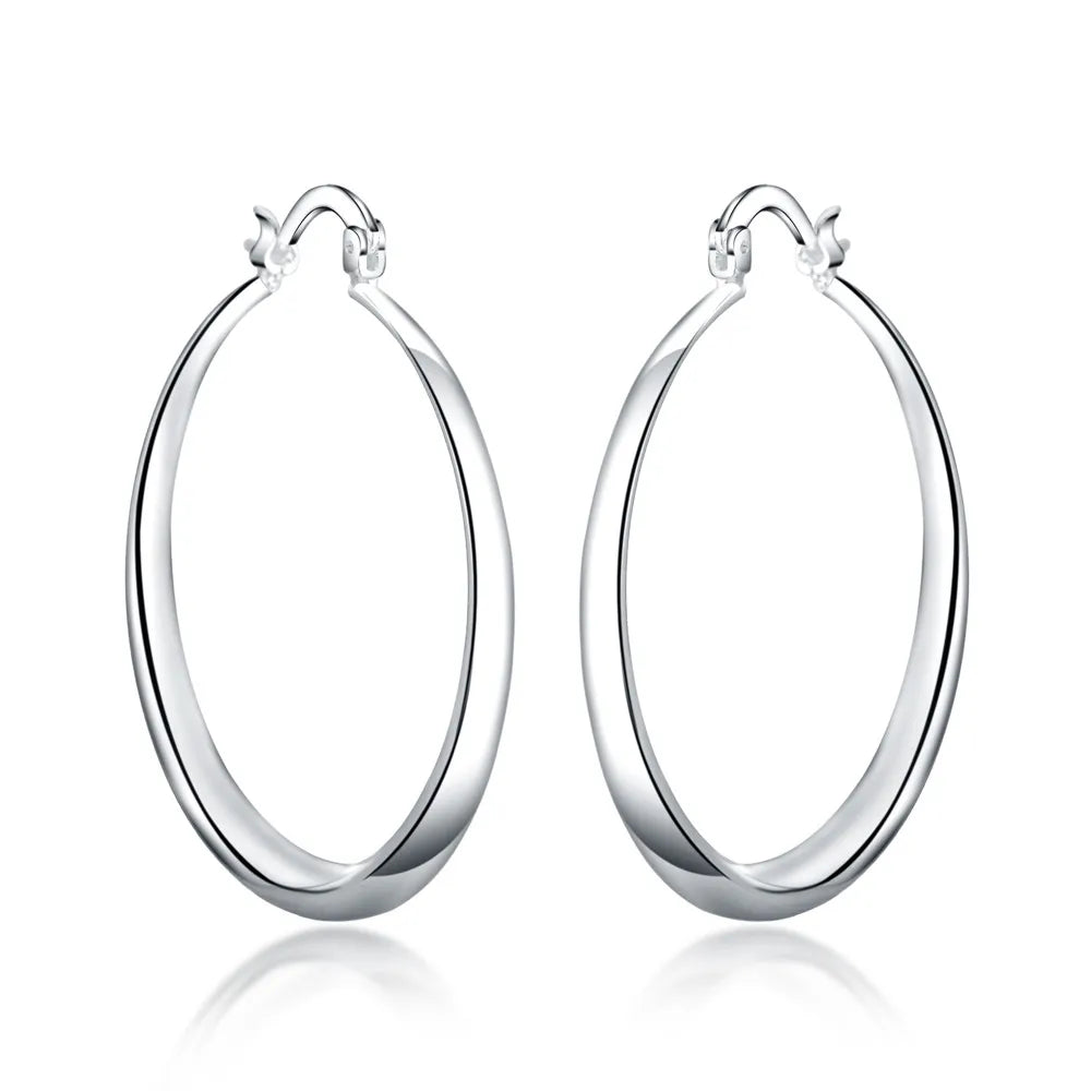 925 Sterling Silver 40mm Smooth Round Hoop Earrings For Women Wedding Party Elegant Luxury Quality Jewelry Accessories Vera Lux