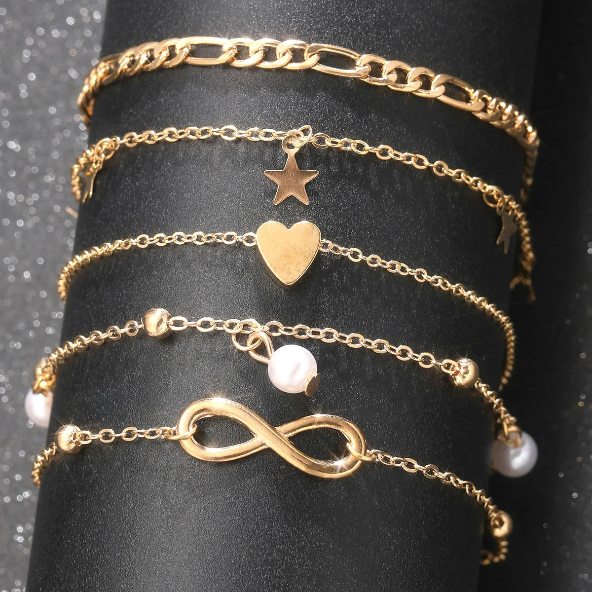 5Pcs Retro Multilayer Tassel Anklet Set for Women Bohemia Vintage Pearl Butterfly Star Heart Pendant Foot Bracelet Beach Jewelry Vera Lux