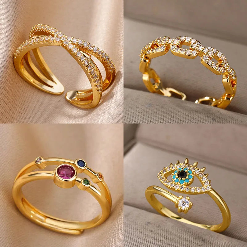 Colorful Zircon Round Stone Rings For Women Stainless Steel Gold Color Finger Ring  Wedding Aesthetic Jewelry Gift bijoux femme Vera Lux
