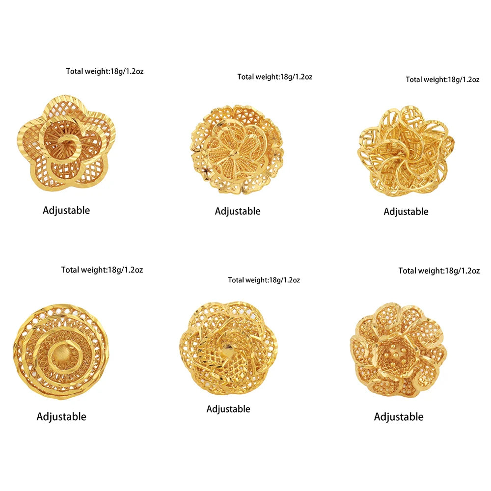 Ethiopia Arab Dubai Gold Plated Rings For Women Resizable 18K Gold Plated Jewelry For Wedding And Party Gifts Vera Lux