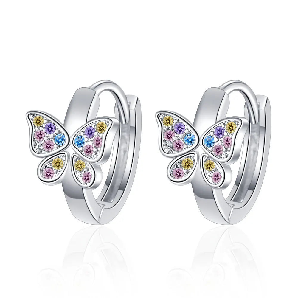 925 Sterling Silver Butterfly Rainbow Zircon Ring Earrings For Women Friends Wedding Jewelry Wholesale Prevent Allergies Vera Lux