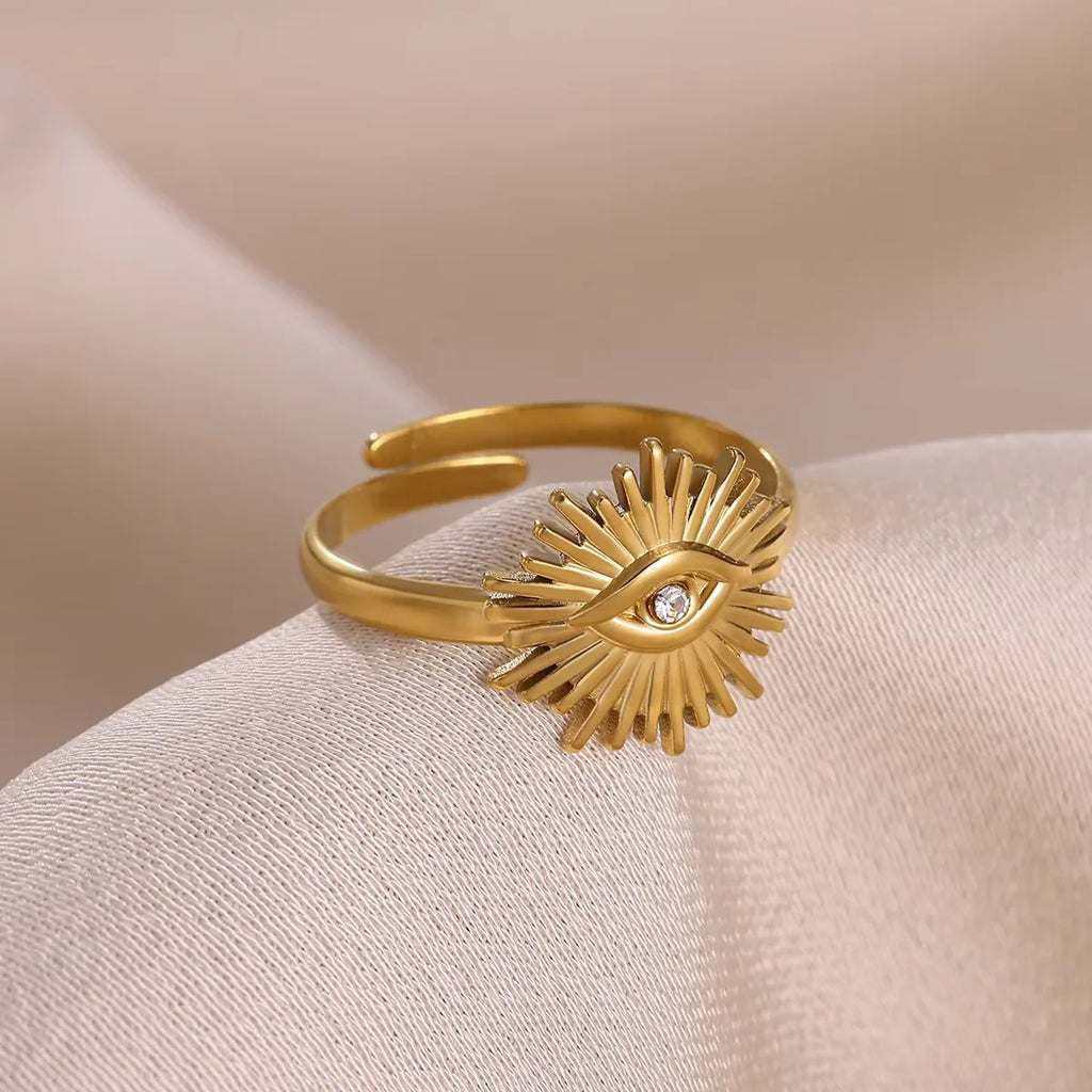 Stainless Steel Tiny Zircon Rings For Women Exquisite Gold Color Sun Double-Layer Ring Punk Hip-Hop Accessory Bague Jewelry Gift Vera Lux