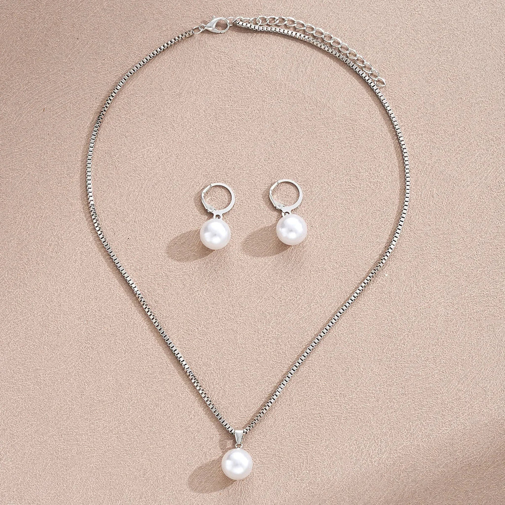 Fashion Pearl Jewelry Set For Women Dangle Earrings Pendant Necklace Simple Dainty Daily Wear Outfit  Party Accessories Vera Lux