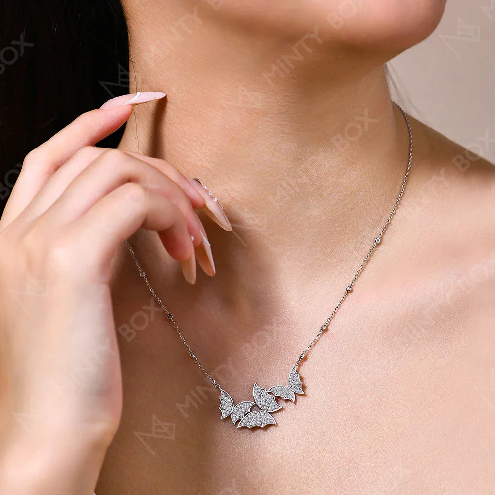 MINTYBOX S925 Sterling Silver Butterfly Moissanite Necklaces Lab Created Diamond for Women 45+5cm Chain Wedding Fine Jewelry Vera Lux