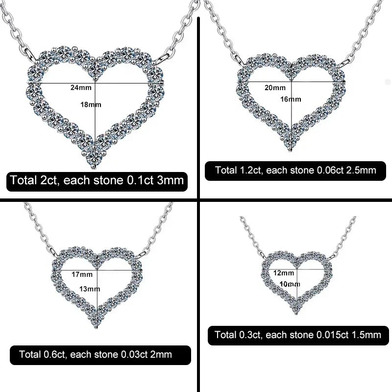 NeeTim D Color Moissanite Necklace Heart Pendant 925 Sterling Silver White Gold Plated Chain Fine Neck Chain for Women Wholesale Vera Lux