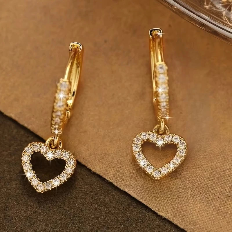 Europe and The United States Fashion Trend Love Drop Earrings Ladies Luxury Shining Inlaid Zirconia Wedding Jewelry Vera Lux