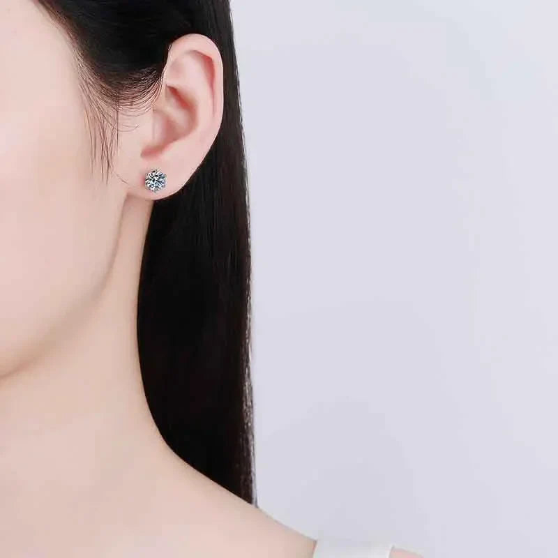 NeeTim 8mm 2 Carat Moissanite Stud Earrings For Women Screw Thread Ear Studs 925 Sterling Silver Fine Jewelry Pass Diamond Test Vera Lux