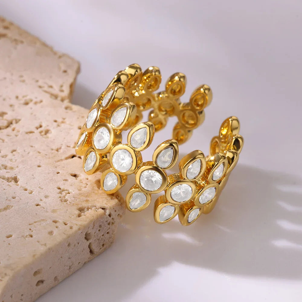 White Zircon Geometric Stainless Steel Rings For Women Gold Color Adjustable Wedding Aesthetic Ring Jewelry Gift Accessories Vera Lux