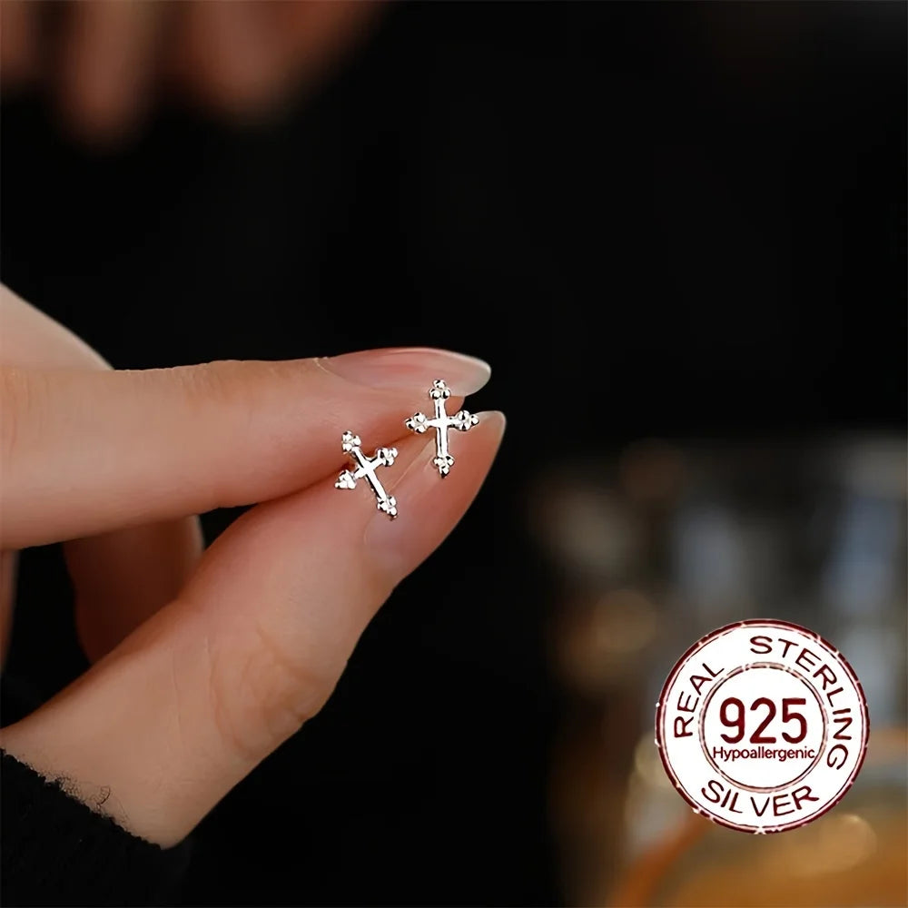 New S925 Sterling Silver Cross Earrings Fashionable Minimalist Design Hypoallergenic for Daily Wear Vacation Valentine's Day Vera Lux