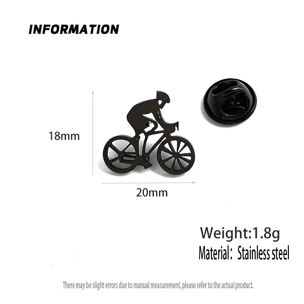 New bicycle racer men's lapel pin, 316L stainless steel gold-plated badge, black brooch for suit accessories, gift for father Vera Lux