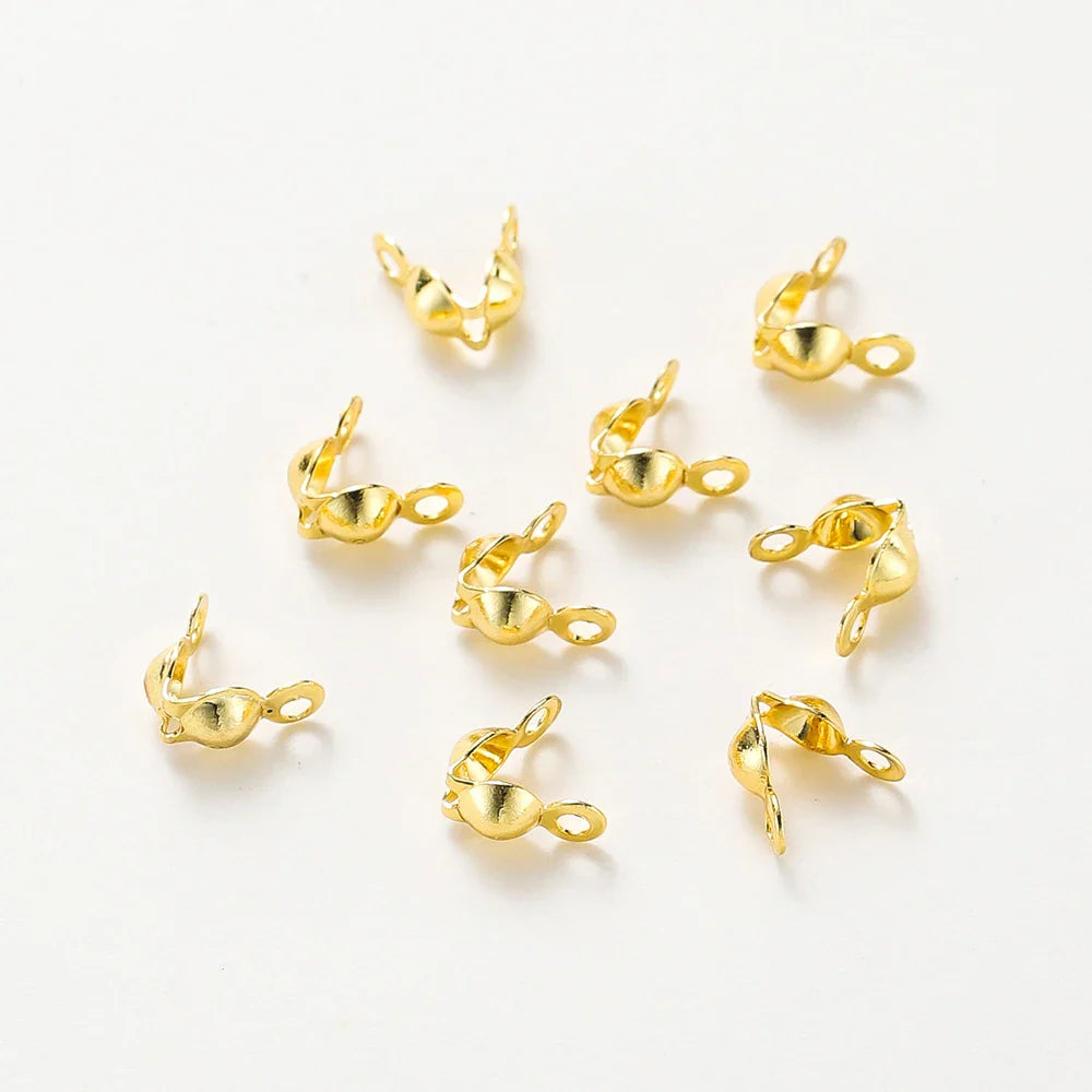 14K 18K Real Gold Plated Double Hole End Clasp Beads Open Cover Crimp Connector Beads For DIY Jewelry Making Necklace Component Vera Lux