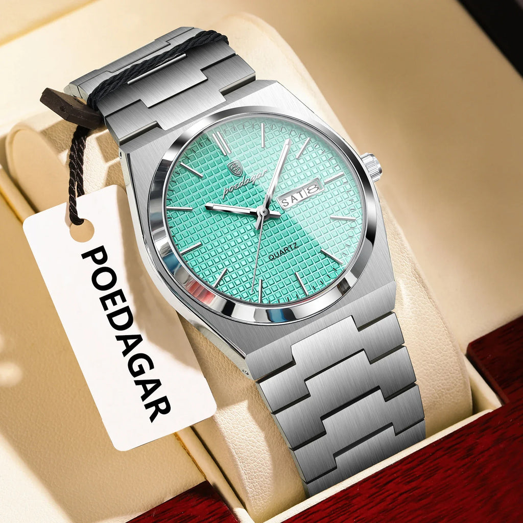 POEDAGAR Top Business Man Watch Luminous Waterproof Stainless Steel Men Wristwatch Date Week Quartz Fashion Casual Men's Watches Vera Lux
