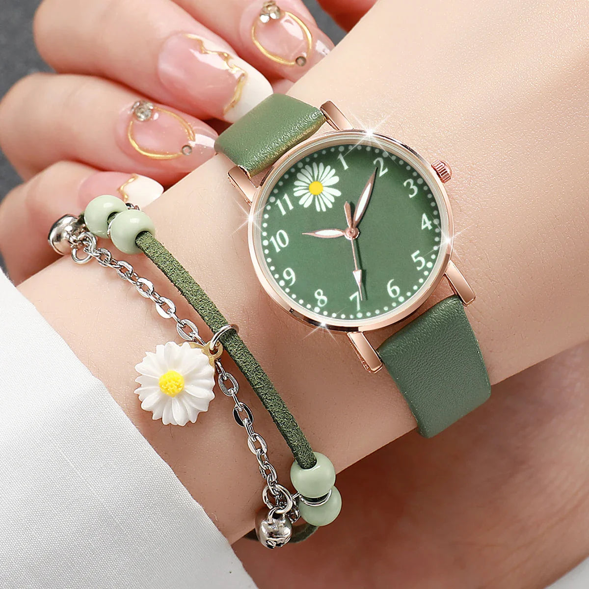 2PCS/Set Fashion Women Watches Bracelet Set Simple Arabic Dial Leather Strap Quartz Watches Reloj Mujer Girls Clock Gift Vera Lux