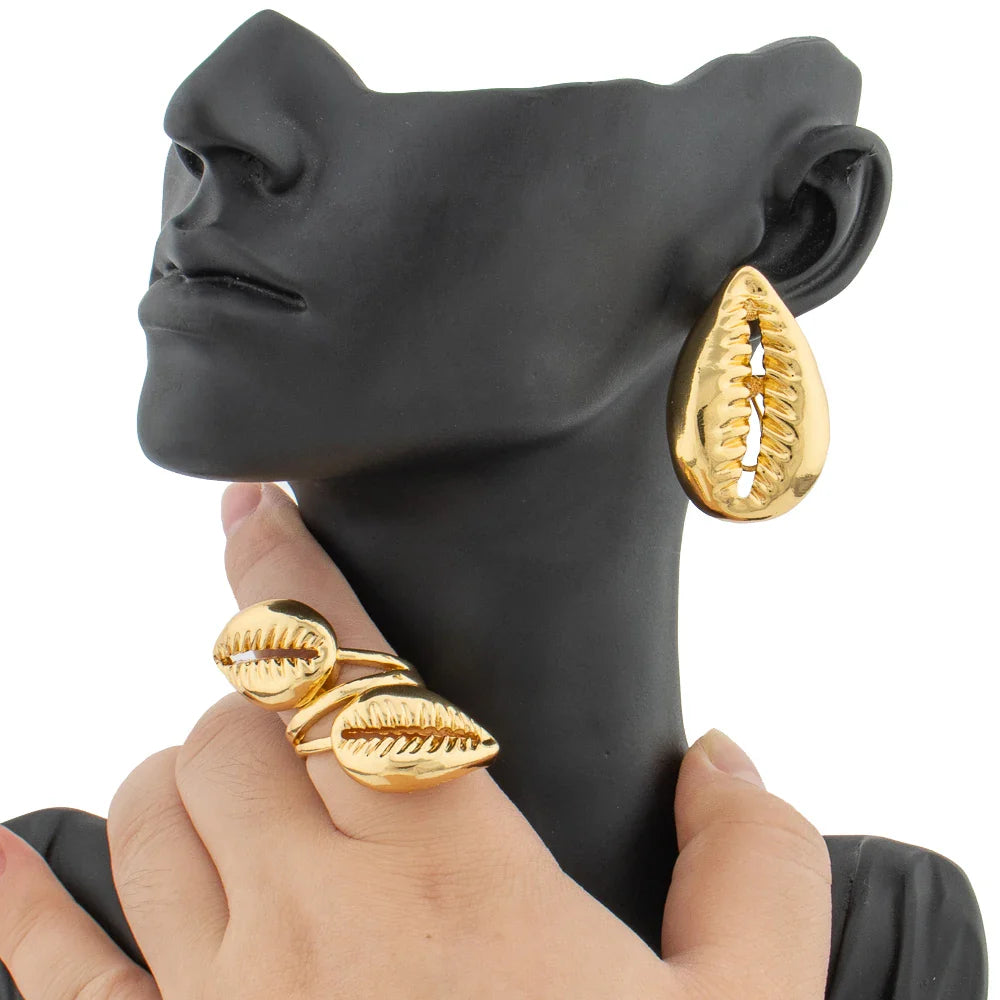 Fashion Women Jewelry Set for Women African Pendant Necklace and Earrings with Bangle Ring 4Pcs Set for Engagement Party Gifts Vera Lux