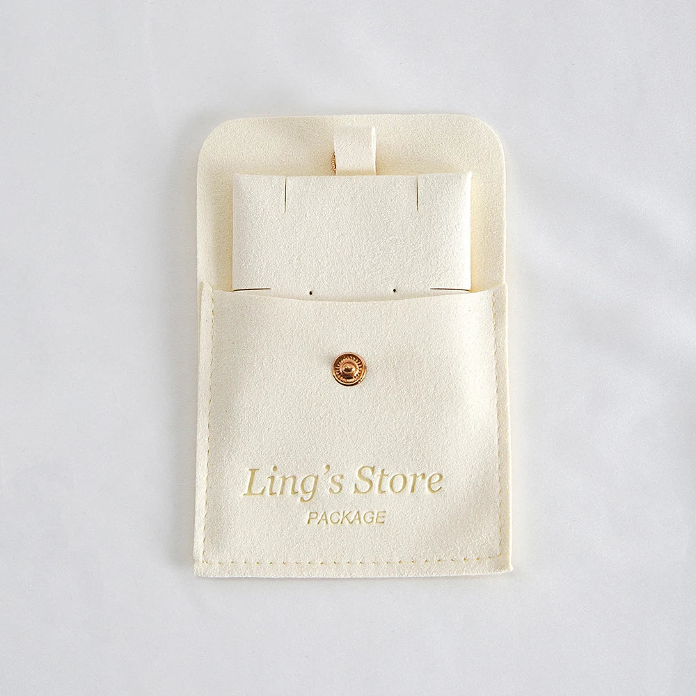 20/50/100Sets Personalized Logo Jewelry Microfiber Snap Bag 8x8cm Button Pouch Insert Luxury 6x6cm Cards Can Debossed Print Name Vera Lux