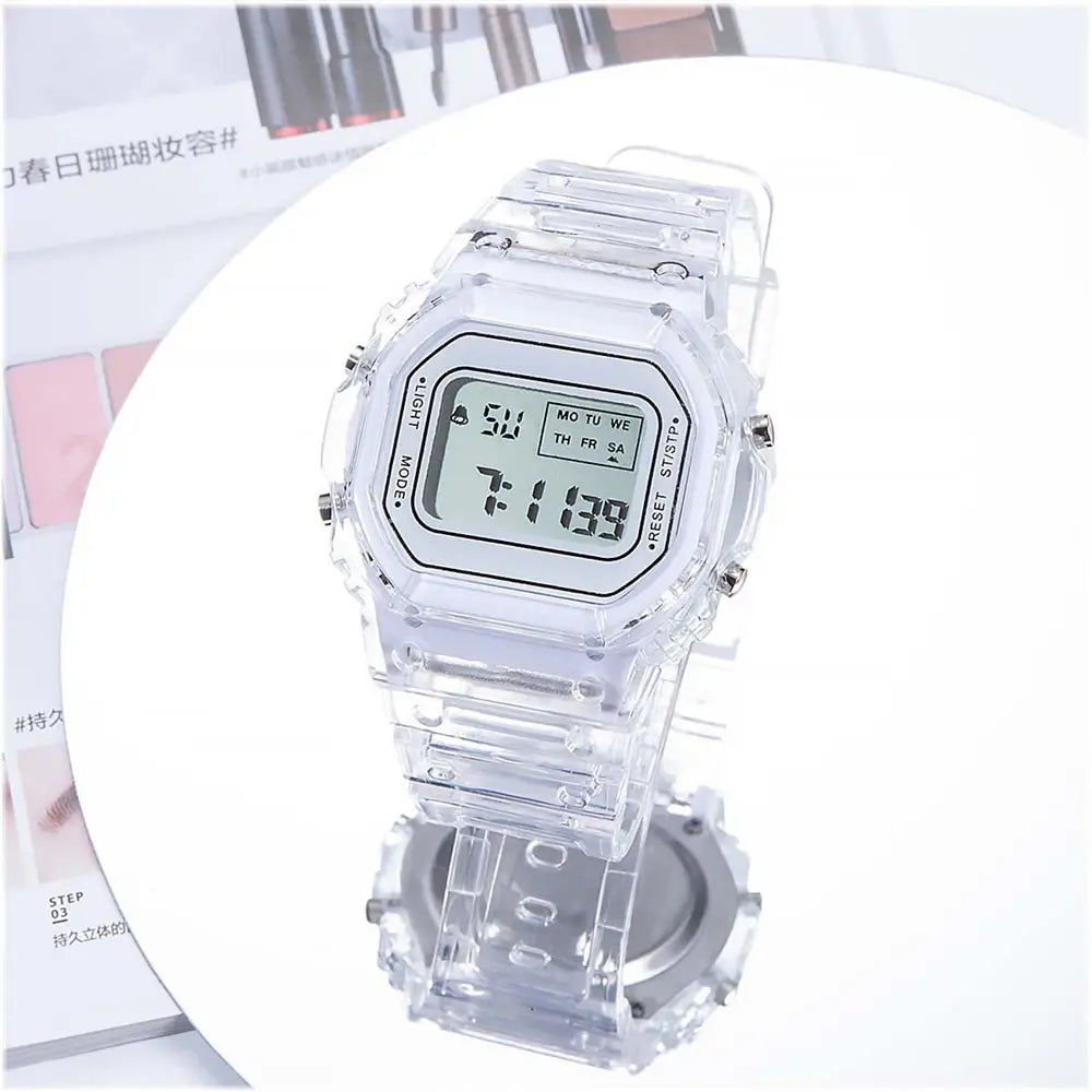Sports Electronic Watch Men and Women Square Junior High School High School Students White LED Digital Watches Vera Lux