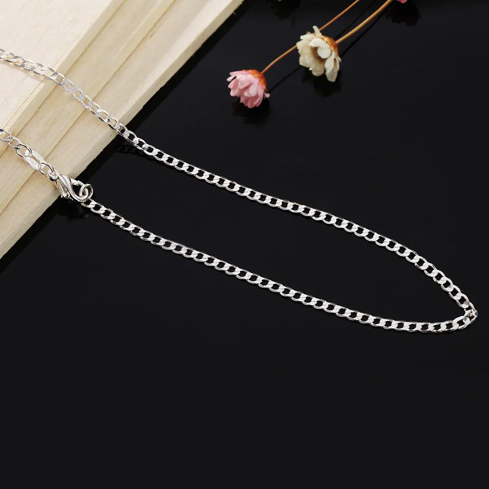 925 Sterling Silver Necklace 16/18/20/22/24/26/28/30 Inches Classic 2MM Flat Sideways chain for Women Men Jewelry Gift party Vera Lux