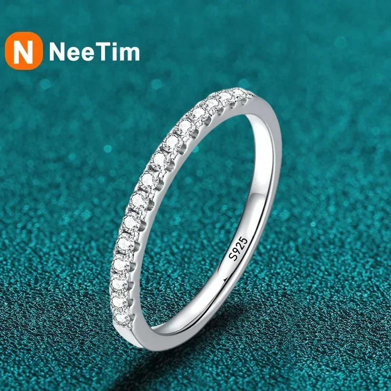 NeeTim Moissanite Ring 925 Sterling Silver with White Gold Plated Lab Diamond Eternity Band Engagement Wedding Rings for Women Vera Lux